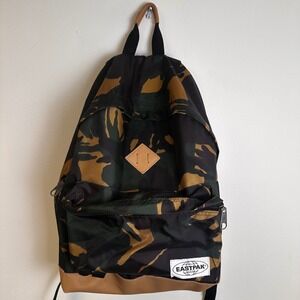 Eastpak Camo Backpack Casual‎ Daypack Tan Leather Accents See Details